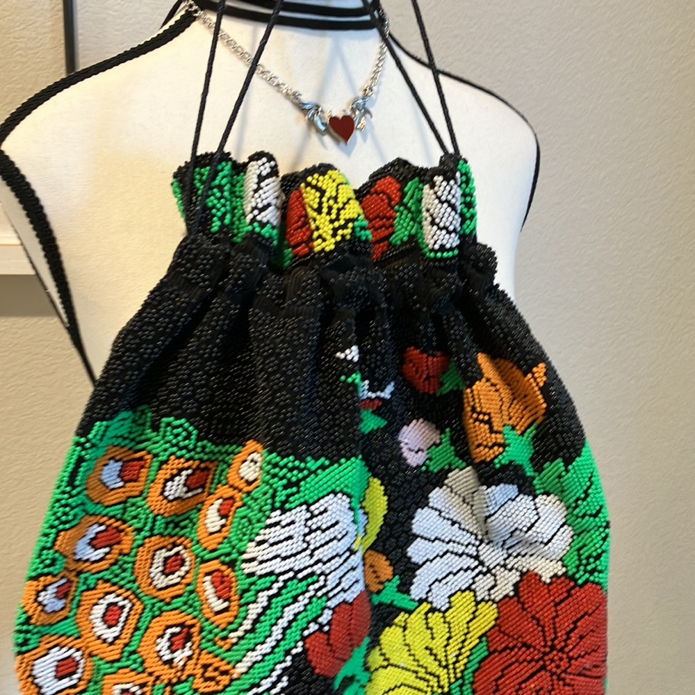 Peacock Seed Beaded Bucket Draw String Closure Be… - image 7